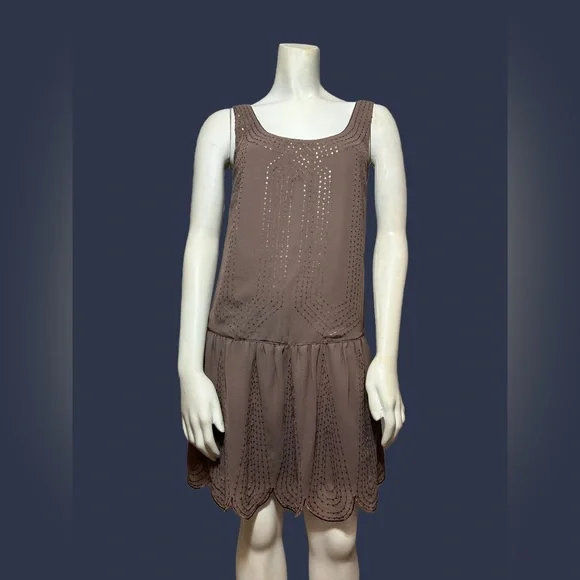 chelsea and violet sequin dress CHELSEA & VIOLET Size S Y2K Taupe Copper Sequin Sleeveless Dress Mod